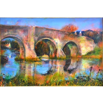 Lot 482 - Iona Leishman, Autumn Waters, Stirling Old Bridge, Scotland