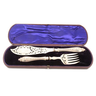 Lot 137 - Pair of Victorian silver fish servers, Harrison Brothers & Howson, Sheffield 1861.