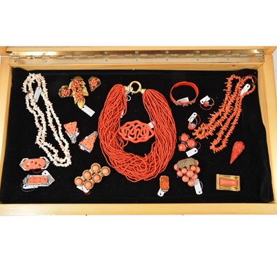 Lot 267 - A collection of vintage coral and faux coral jewellery.