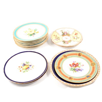 Lot 32 - Pair of Dresden cabinet plates, and eleven other floral and fruit design plates.