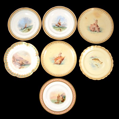 Lot 38 - Minton, Royal Worcester and other cabinet plates depicting sea, fish and lake scenes.