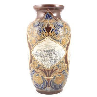 Lot 40 - Hannah Barlow for Doulton Lambeth, a large stoneware vase with farming scenes