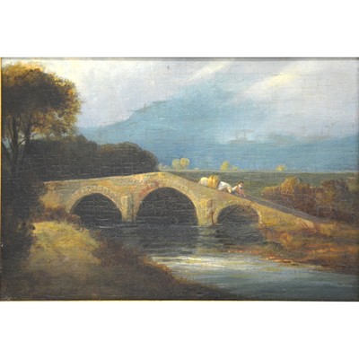 Lot 467 - Wilson, country scene, and English school, bridge over river.