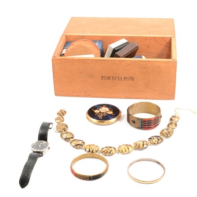 Lot 223 - White metal and costume jewellery, wristwatches, compact.