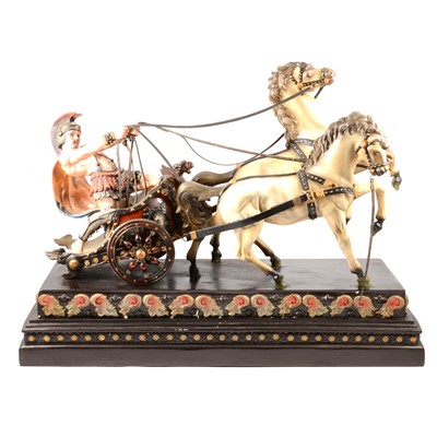 Lot 37 - Resin sculpture of a Roman charioteer with chariot and two horses.