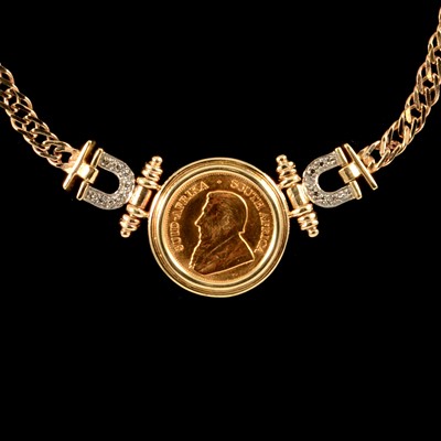 Lot 143 - A Gold 1/10th Krugerrand Coin necklace.