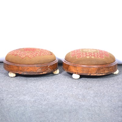 Lot 572 - A pair of footstools, needlepoint upholstery