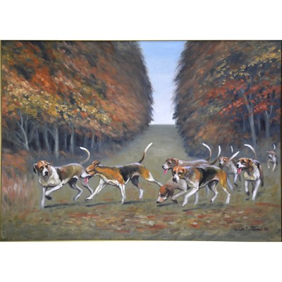 Lot 453 - Brian Porteous, Hounds and Landscape and another hunting scene.