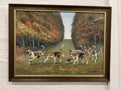 Lot 453 - Brian Porteous, Hounds and Landscape and another hunting scene.