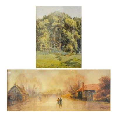 Lot 383 - A Turner, village street, watercolour and another of woodland