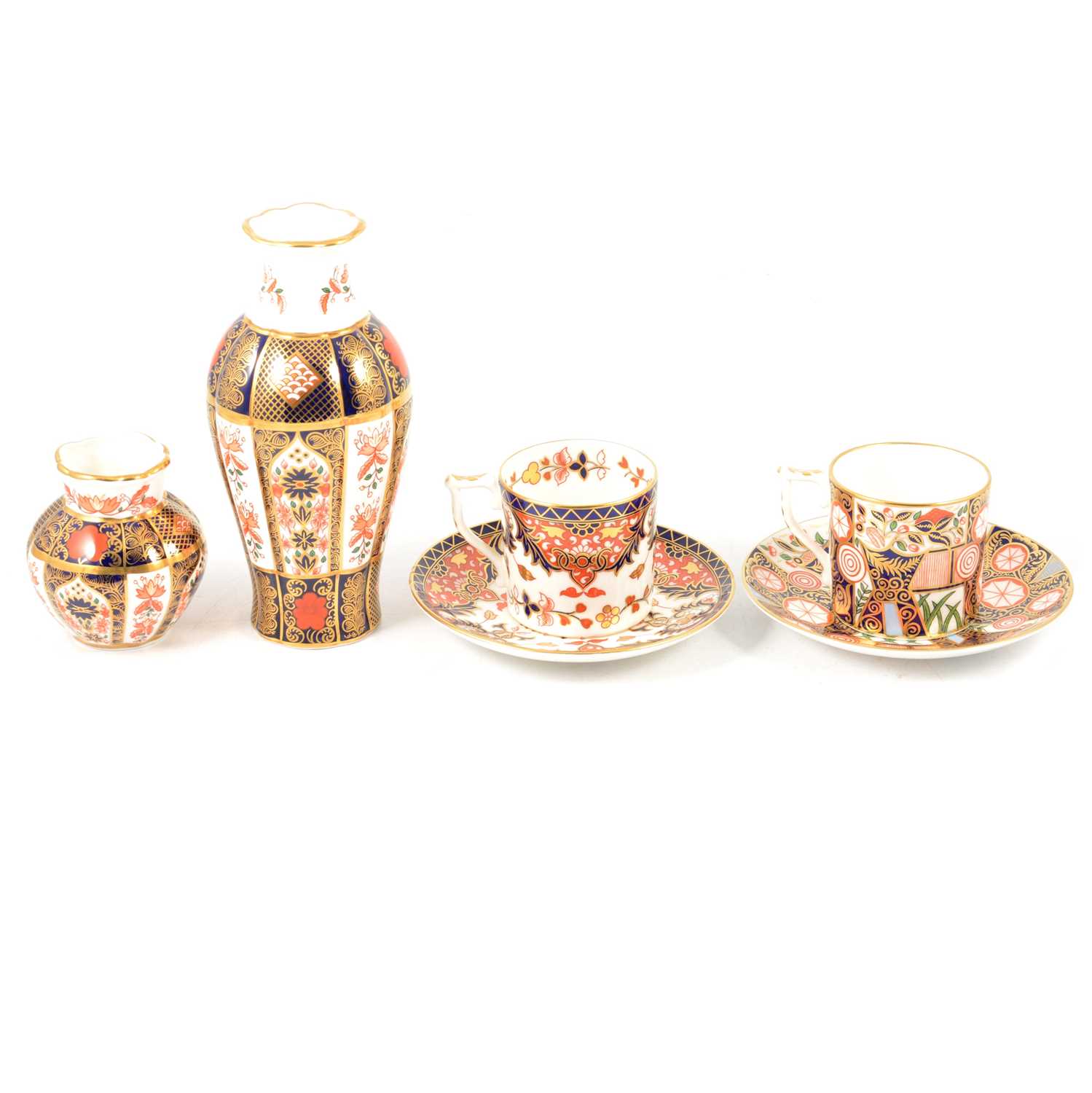 Lot 97 - Royal Crown Derby 'The Curator's Collection' set of six cups and saucers, two vases.