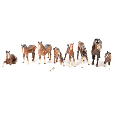 Lot 114 - Eight Beswick models of brown horses and foals.