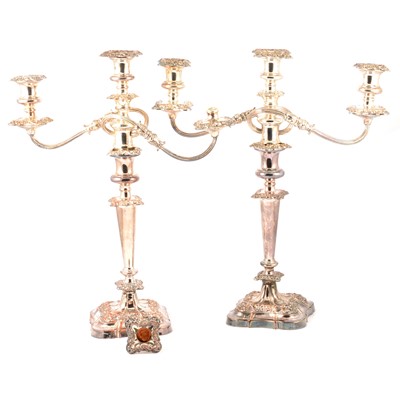 Lot 162 - Pair of silver-plated three-light candelabra.