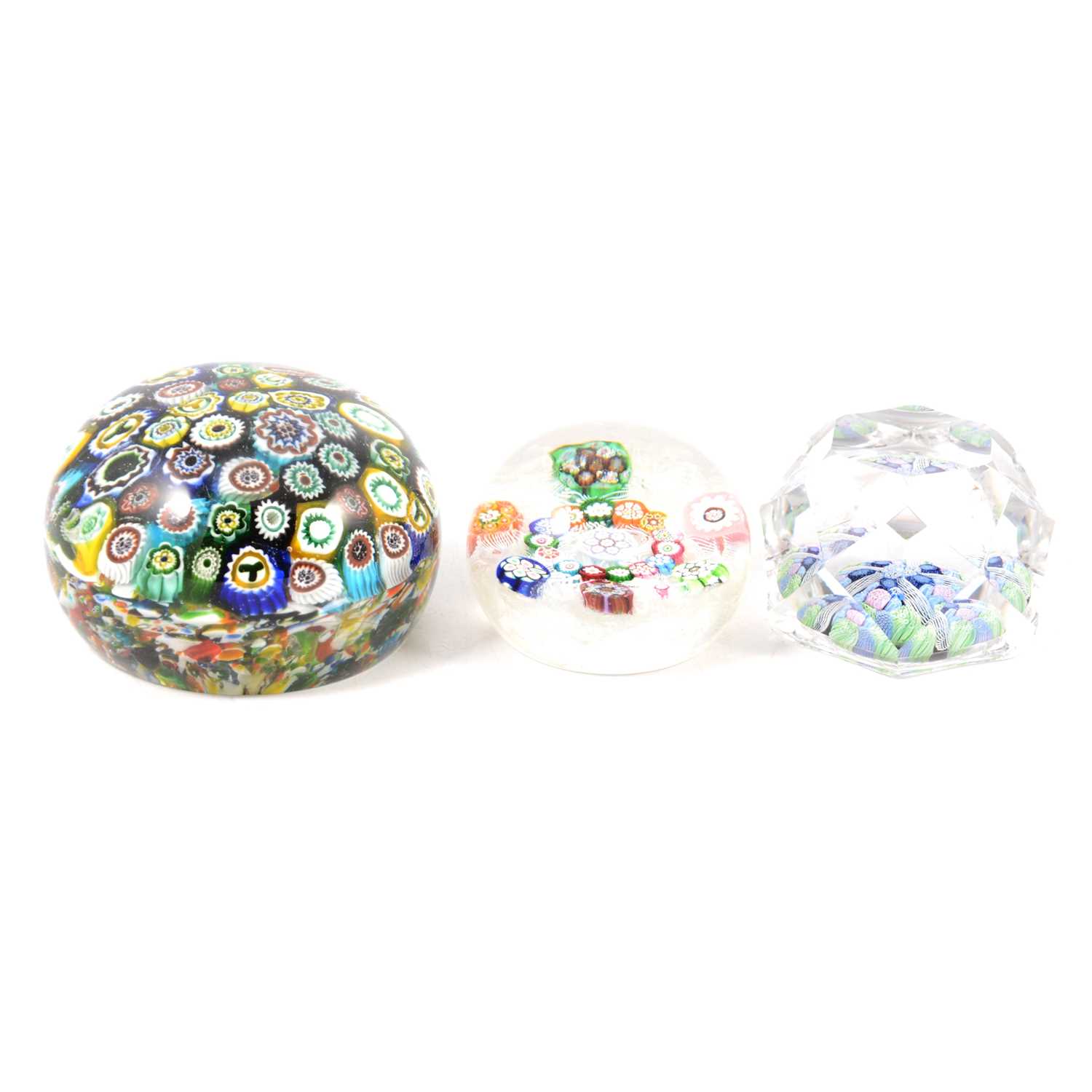 Lot 72 - Paul Ysart Harland, Whitefriars and another millefiori glass paperweight.