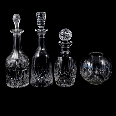 Lot 21 - Waterford Crystal Lismore pattern decanters, wine glasses, bowl, and other glasswares.
