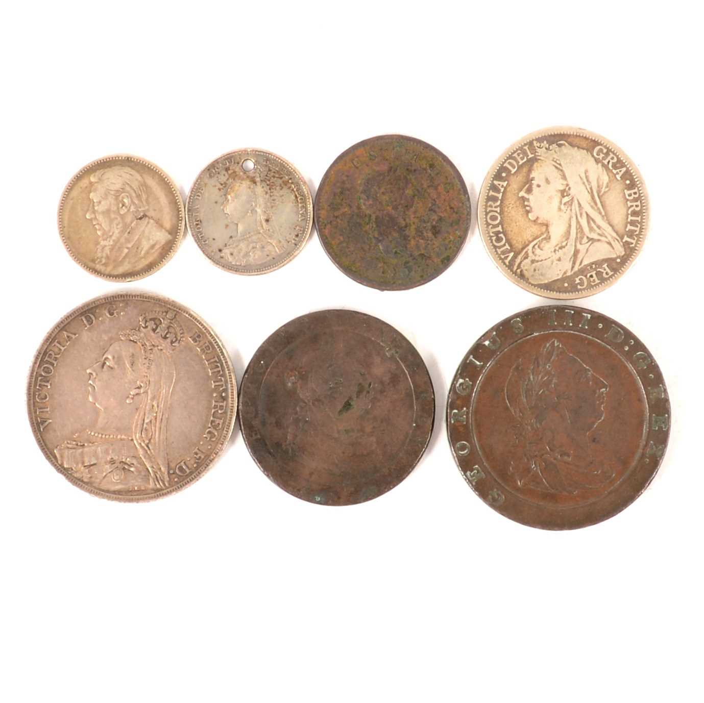 Lot 287 - George III copper coins, Victoria and later silver coins, commemorative coins, and other silver.