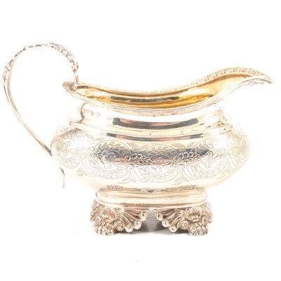 Lot 147 - Georgian silver milk jug, maker's mark rubbed, London 1824