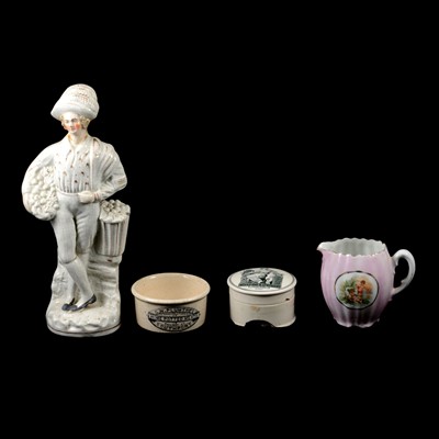 Lot 61 - One box of assorted ceramics, including Pot Lids, Staffordshire figure, etc