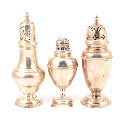 Lot 240 - Small silver caster, Goldsmiths & Silversmiths Co Ltd, London 1903, and two others.