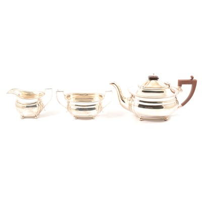 Lot 150A - Georgian style three-piece silver teaset, Adie Brothers, Birmingham, 1947-8