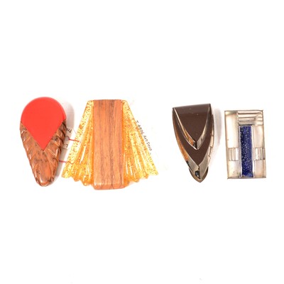 Lot 412 - Thirty-five Art Deco and later glass and celluloid single dress clips.
