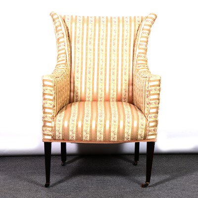 Lot 358 - An Edwardian highback armchair, and a four-fold screen
