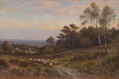 Lot 208 - After Alfred Augustus Glendening, Moorland landscape with sheep