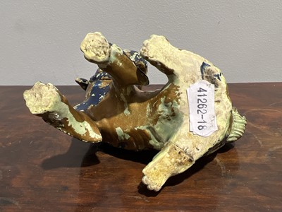 Lot 113 - Two Chinese teapots and a celadon lion