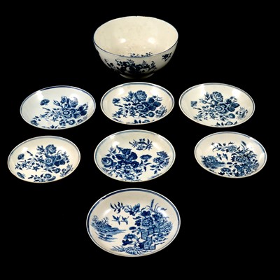 Lot 127 - First Period Worcester porcelain blue and white basin and saucers