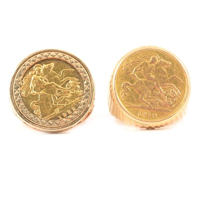 Lot 357 - Two Gold Half Sovereign Coin rings.