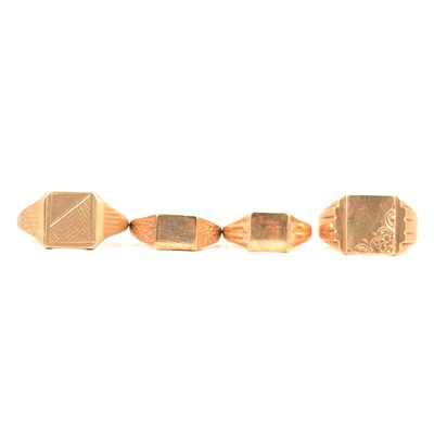 Lot 353 - Three 9 carat yellow gold signet rings and one other.