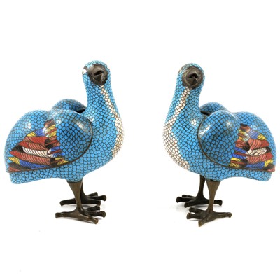 Lot 114 - Pair of Chinese cloisonné models of Guinea fowl