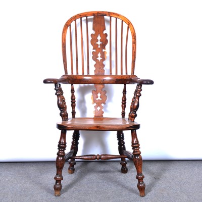 Lot 230 - Victorian elm and yew broad arm Windsor chair