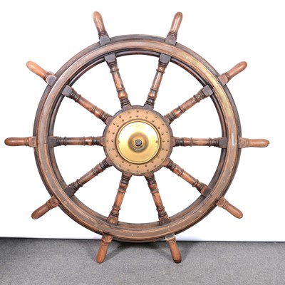 Lot 177 - Victorian teak ship’s wheel