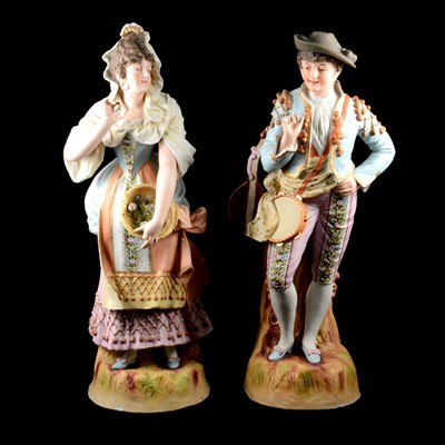 Lot 36 - Pair of large continental bisque porcelain figures of Spaniards.