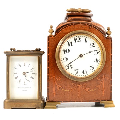 Lot 139 - Brass carriage clock, and wooden mantel clock.