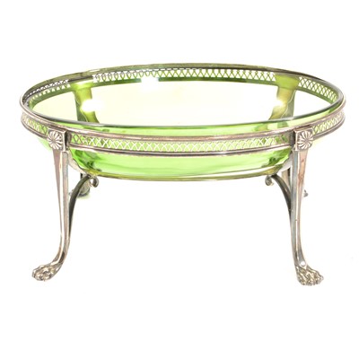 Lot 236 - Edwardian silver bonbon dish with green glass lining by James Dixon & Sons