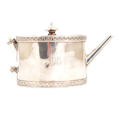 Lot 235 - George III silver oval teapot by Tudor & Leader, Sheffield 1780