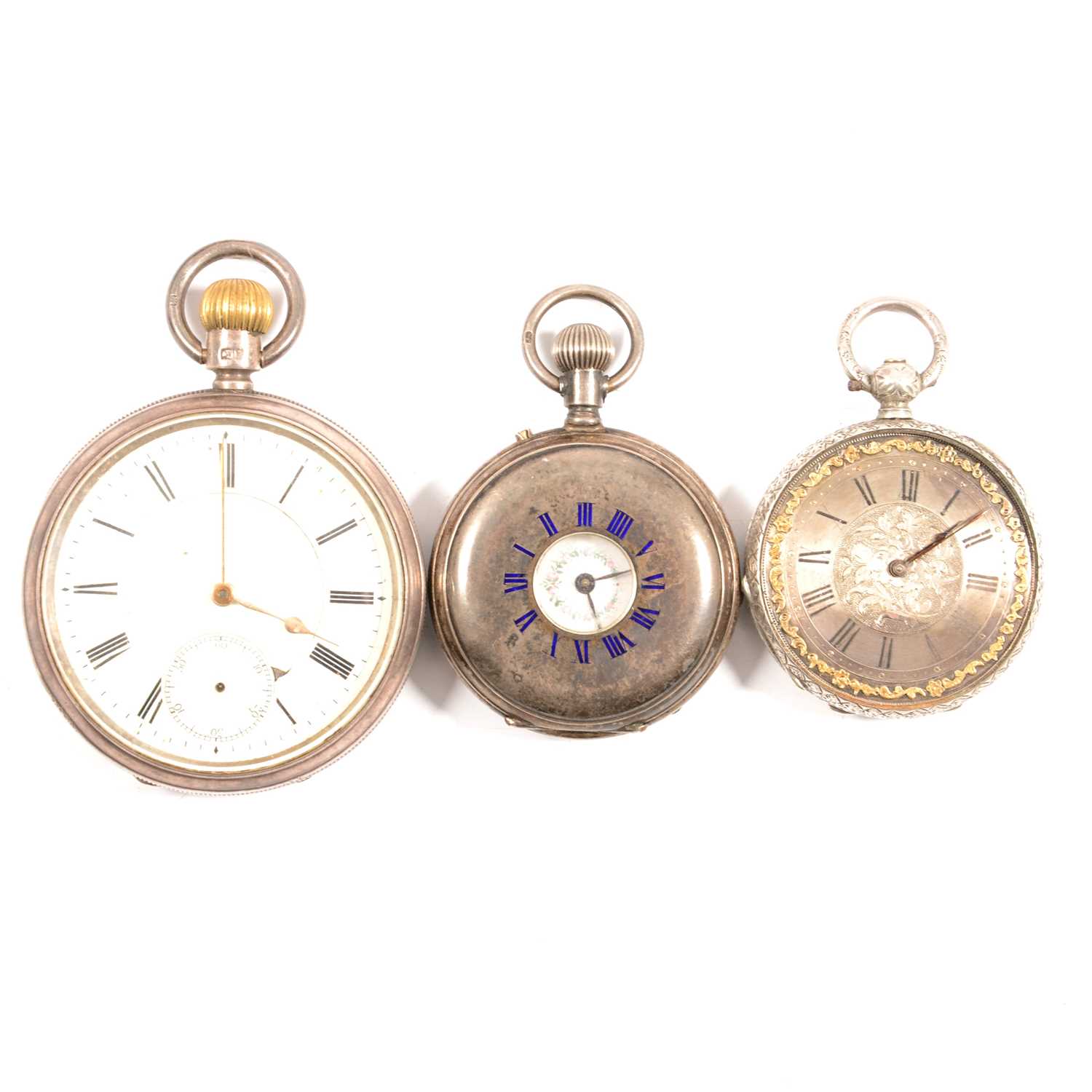 Lot 327 - American Waltham silver pocket watch, and two ladies' fob watches.