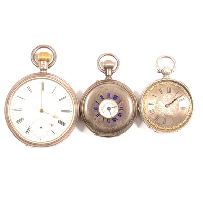 Lot 327 - American Waltham silver pocket watch, and two ladies' fob watches.