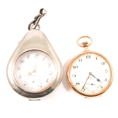 Lot 321 - A 9 carat yellow gold open face pocket watch, and a white metal open face pocket watch.