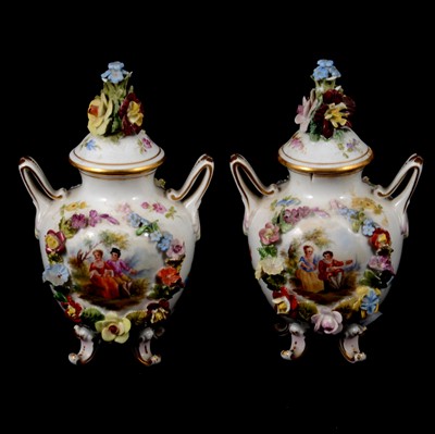Lot 50 - Pair of Continental porcelain lidded vases