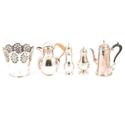 Lot 147 - Silver-plated wares, two boxes including two Georgian style coffee pots