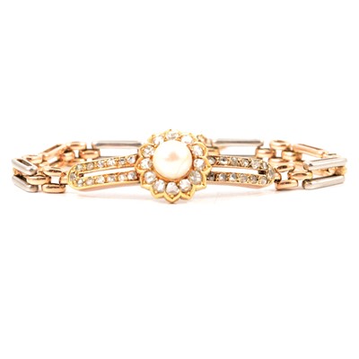 Lot 204 - A rose cut diamond and pearl bracelet.