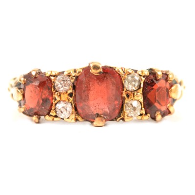 Lot 108 - A Victorian garnet and diamond half hoop ring.