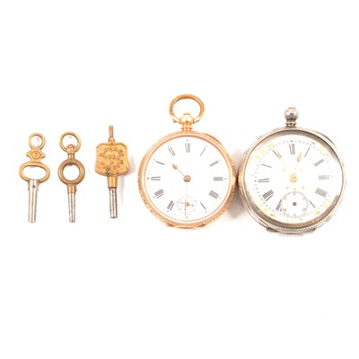 Lot 324 - A yellow metal fob watch, and a silver fob watch.