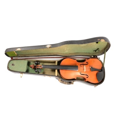 Lot 131 - Three student Violins and a Cornet by Corton, all with cases.