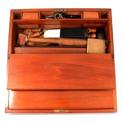 Lot 161 - Wooden writing slope with vintage smoking and other collectables..