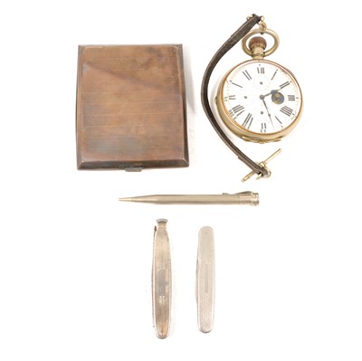 Lot 337 - Silver cigarette case, John Henry Wynn, Birmingham 1928, goliath pocket watch and collectables.