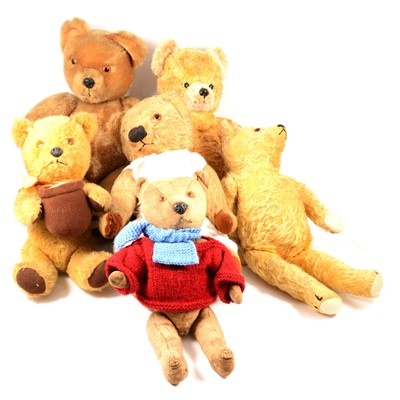 Lot 239 - Six vintage teddy bears, including two Chad Valley, one Pedigree etc